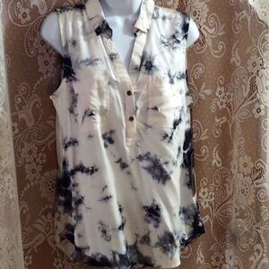 New Rock & Republic Women's Sz S black white tie-dye sleeveless top lace up back